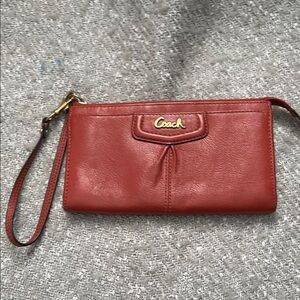 Coach Red Leather Clutch with Wrist Strap